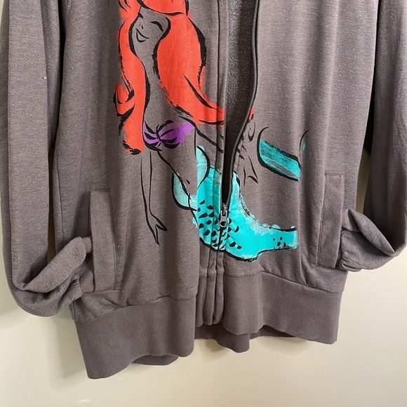DISNEY STORE Ariel Graphic Gray M Full Zipper Hooded Sweatshirt with Pockets - Picture 7 of 7